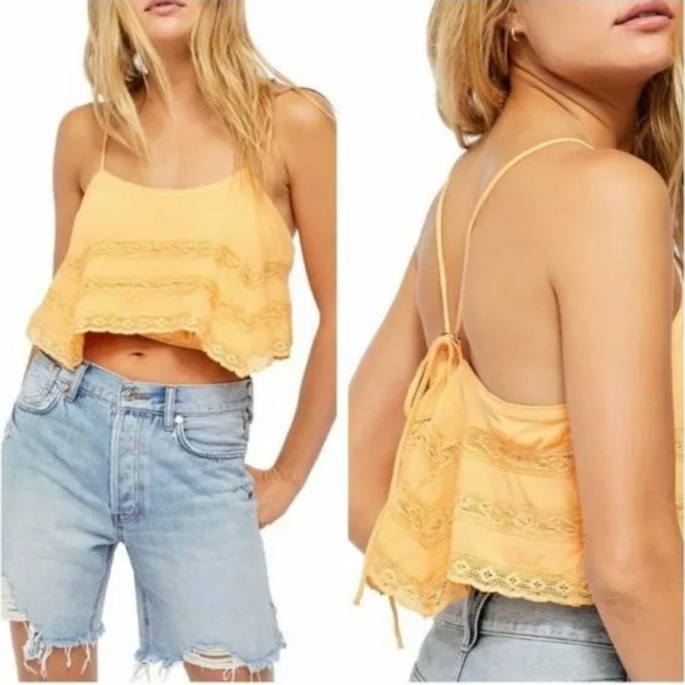 FREE PEOPLE Home Again Cami Crop Top XS X-Small Off Shoulder Light Orange NWT